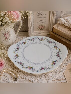 Royal Kent Bone China England Floral Serving Platter Vintage Gold Shabby Chic
